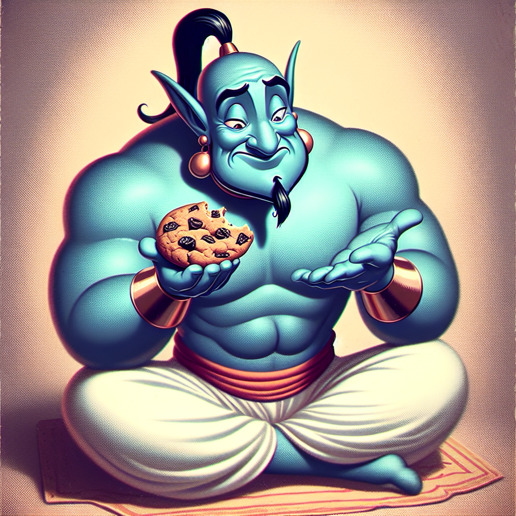 Genie with a raisin cookie looking disappointed Blank Meme Template