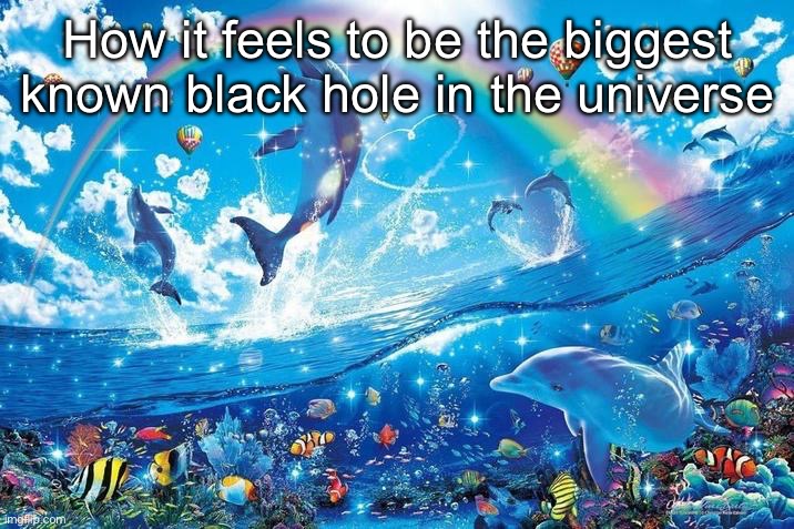 Phoenix A* and Sagittarius A* are my baby bros | How it feels to be the biggest known black hole in the universe | image tagged in happy dolphin rainbow | made w/ Imgflip meme maker