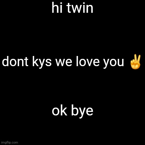 hi twin; dont kys we love you ✌️; ok bye | made w/ Imgflip meme maker