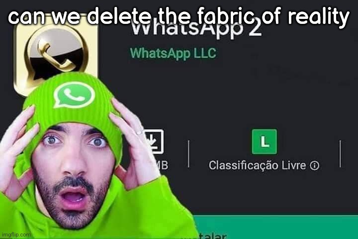 WhatsApp 2 | can we delete the fabric of reality | image tagged in whatsapp 2 | made w/ Imgflip meme maker