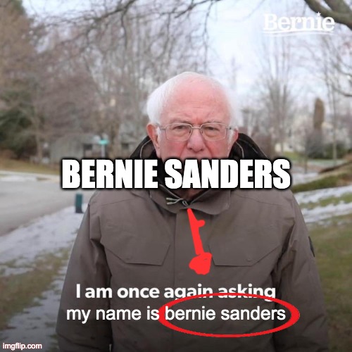 Bernie I Am Once Again Asking For Your Support Meme | BERNIE SANDERS; my name is bernie sanders | image tagged in memes,bernie i am once again asking for your support | made w/ Imgflip meme maker