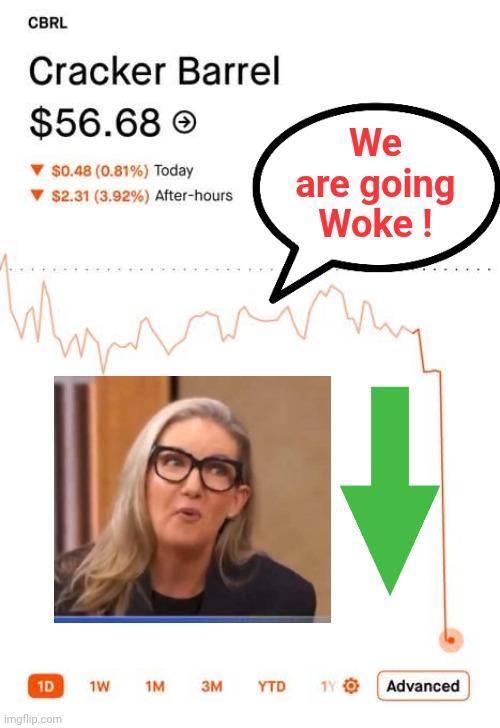 Cracker Barrel losing a fortune | We are going Woke ! | image tagged in woke,cracker | made w/ Imgflip meme maker