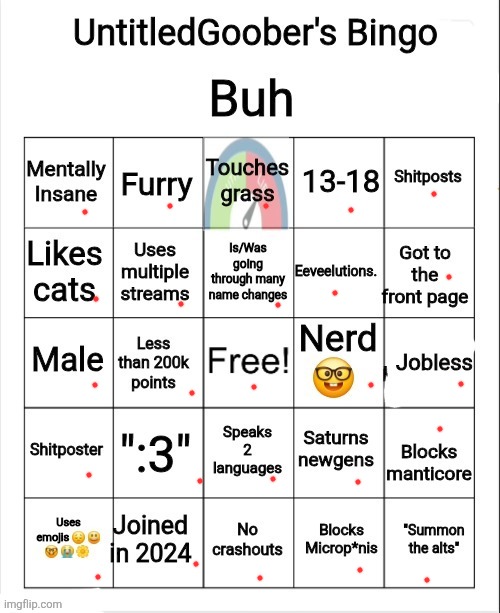 UntitledGoober's Bingo | image tagged in untitledgoober's bingo | made w/ Imgflip meme maker