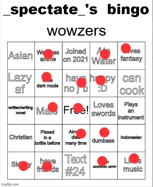 _spectate_'s bingo | image tagged in _spectate_'s bingo | made w/ Imgflip meme maker