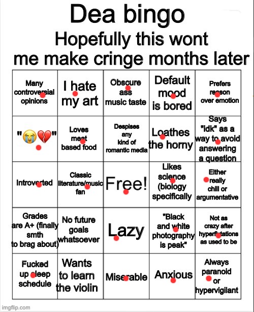 Dea bingo | image tagged in dea bingo | made w/ Imgflip meme maker