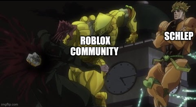 Kakyoin Getting Donutted | SCHLEP ROBLOX COMMUNITY | image tagged in kakyoin getting donutted | made w/ Imgflip meme maker
