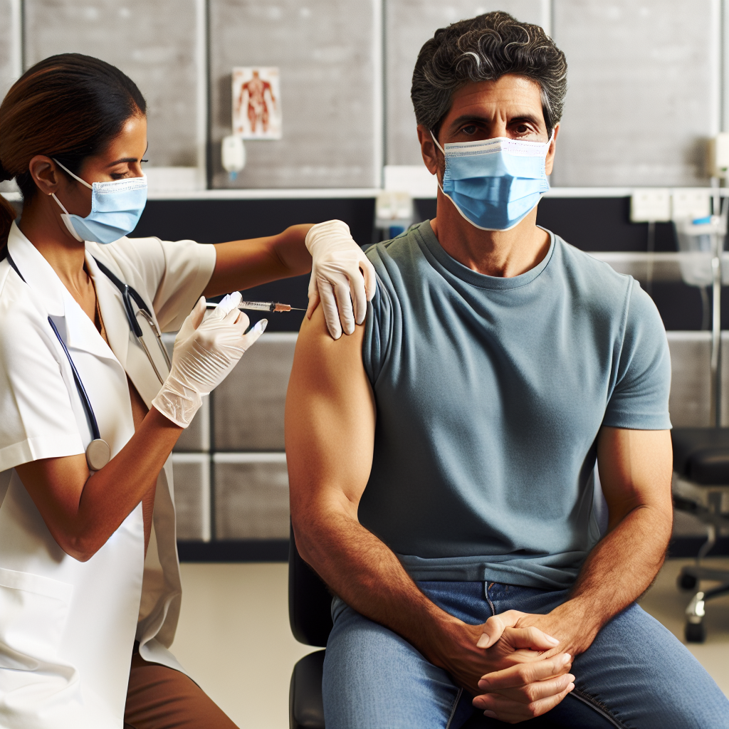 Adult male getting an injection in his left deltoid. Blank Meme Template