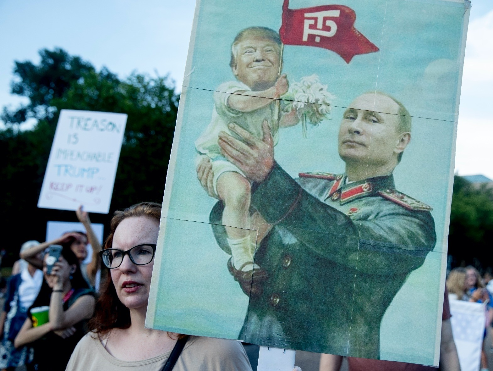 Woman protester Putin-Trump poster Blank Meme Template