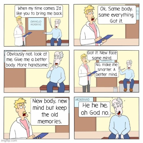 Barely Baked Beans | image tagged in comics,barely baked beans,cloning,make me better | made w/ Imgflip meme maker