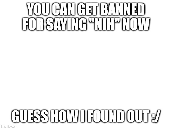 YOU CAN GET BANNED FOR SAYING "NIH" NOW; GUESS HOW I FOUND OUT :/ | made w/ Imgflip meme maker
