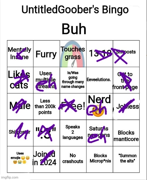 UntitledGoober's Bingo | image tagged in untitledgoober's bingo | made w/ Imgflip meme maker