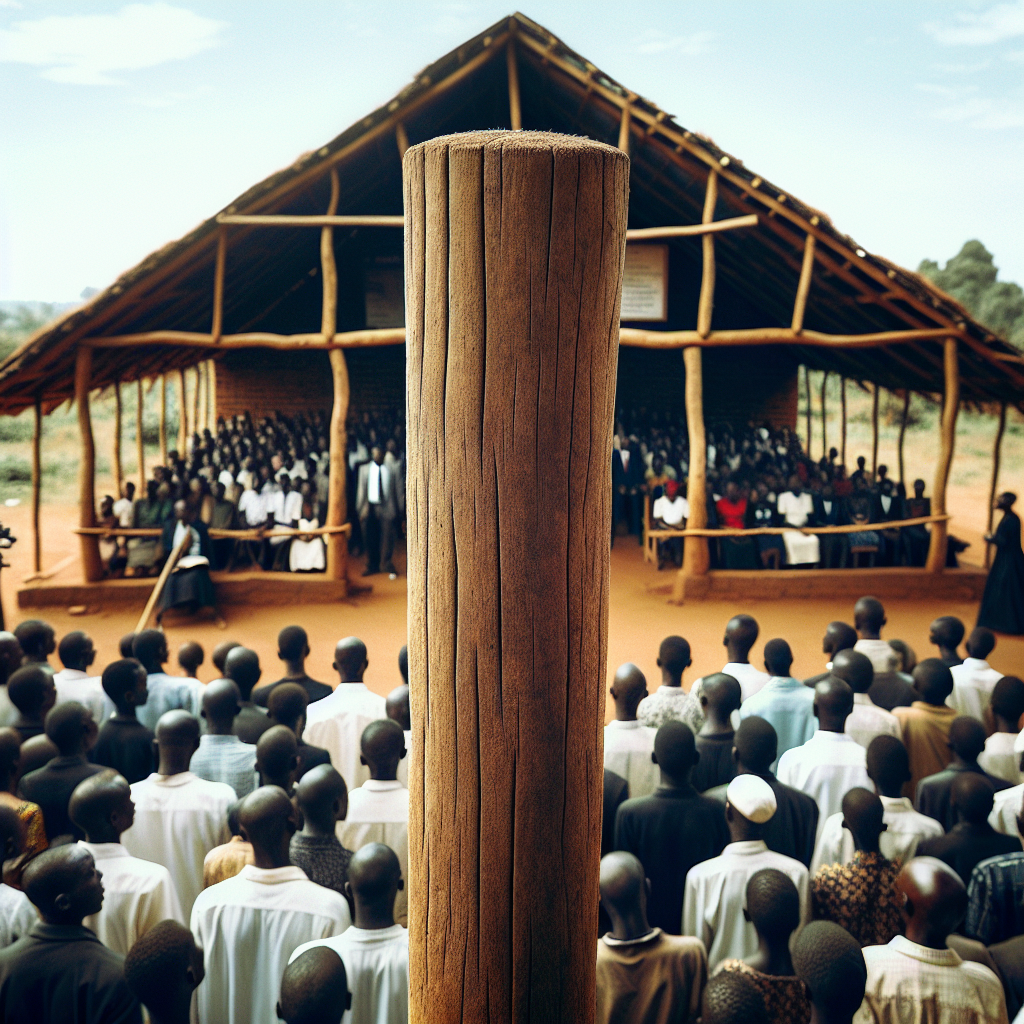 basic wood pole, open air, Kampala church w black people Blank Meme Template
