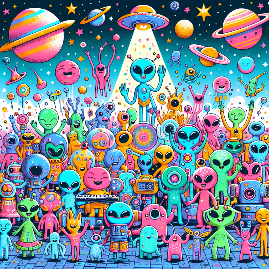 Fun Aliens arrive and start a party Blank Meme Template