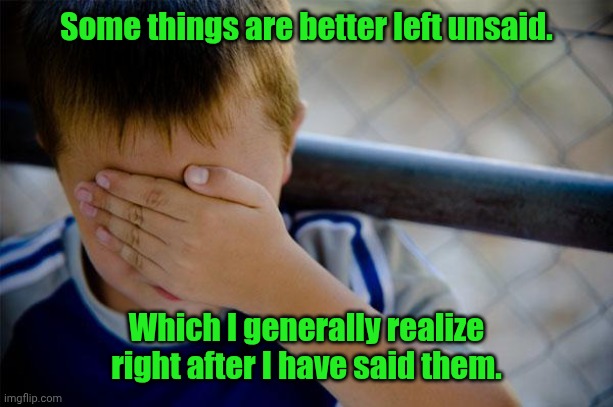 I should not have said that. | Some things are better left unsaid. Which I generally realize right after I have said them. | image tagged in memes,confession kid,funny | made w/ Imgflip meme maker
