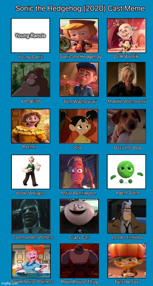 Rancis the Sugar Rush Racer | Young Rancis | image tagged in sonic movie,sonic 2020 cast meme | made w/ Imgflip meme maker