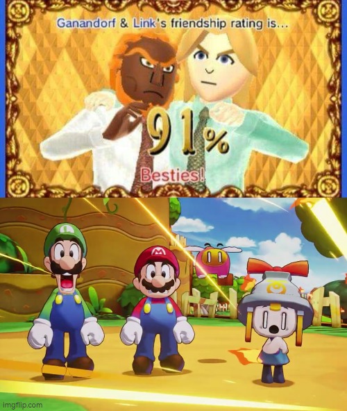 This is... too impossible. | image tagged in link,ganondorf,tomodachi life | made w/ Imgflip meme maker