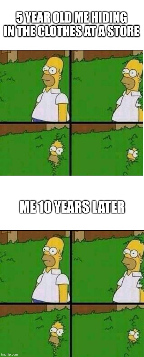 5 YEAR OLD ME HIDING IN THE CLOTHES AT A STORE ME 10 YEARS LATER | made w/ Imgflip meme maker