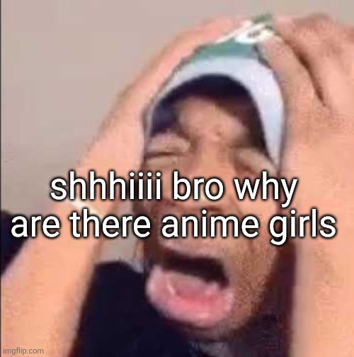 Flightreacts crying | shhhiiii bro why are there anime girls | image tagged in flightreacts crying | made w/ Imgflip meme maker