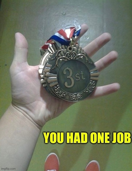 One Job | image tagged in 3st,you had one job,gold medal,duhhh dumbass,funny memes,funny | made w/ Imgflip meme maker