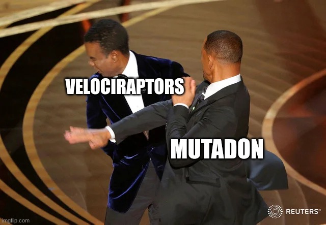 Will Smith punching Chris Rock | MUTADON VELOCIRAPTORS | image tagged in will smith punching chris rock | made w/ Imgflip meme maker