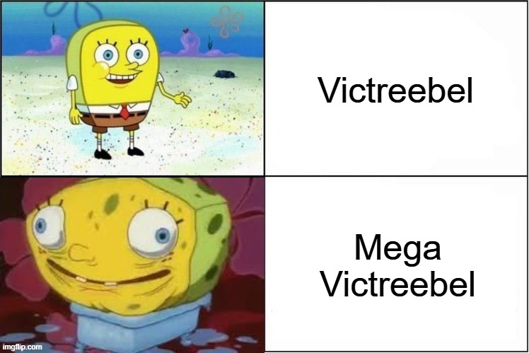 me do not like inflation | Victreebel; Mega Victreebel | image tagged in weak vs inflated spongebob,pokemon memes,pokemon,nintendo,nintendo switch 2,victreebel | made w/ Imgflip meme maker