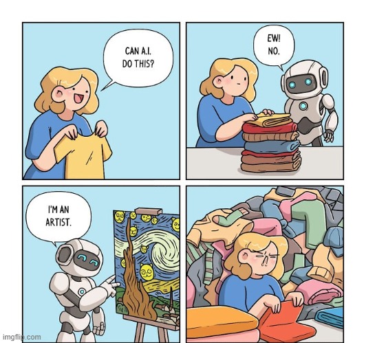 AI Can Do It | image tagged in comics,ai,clothes,laundry,art,ai art | made w/ Imgflip meme maker