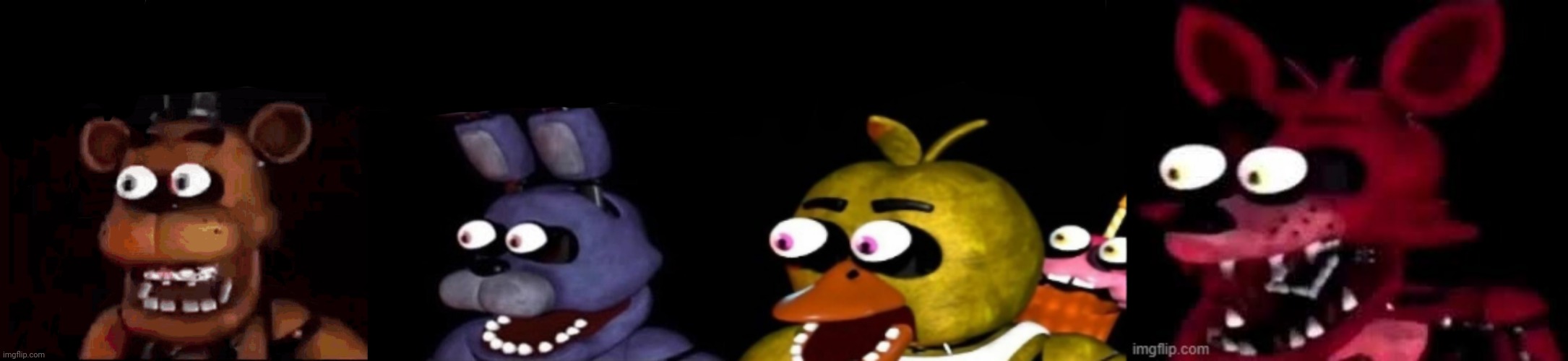 image tagged in shocked freddy fazbear,bonnie eye pop,fnaf chica boobs,foxy being surprised asf | made w/ Imgflip meme maker