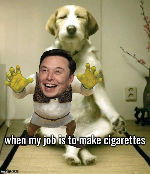 Inner Peace Dog | when my job is to make cigarettes | image tagged in inner peace dog | made w/ Imgflip meme maker