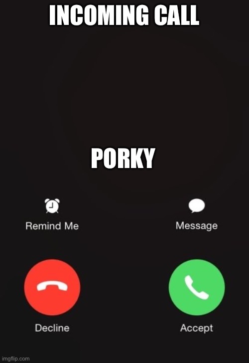 Incoming call | INCOMING CALL PORKY | image tagged in incoming call | made w/ Imgflip meme maker