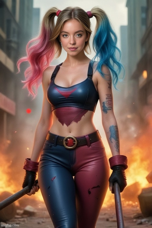 Sydney at Harley Quinn | image tagged in harley sweeney,sydney,harley quinn,suicide squad,sexy,memes | made w/ Imgflip meme maker