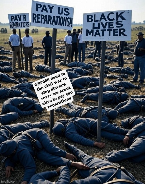 They unfortunately died in the process to see slavery abolished. | image tagged in reperations,slvaery,civil war,abraham lincoln | made w/ Imgflip meme maker