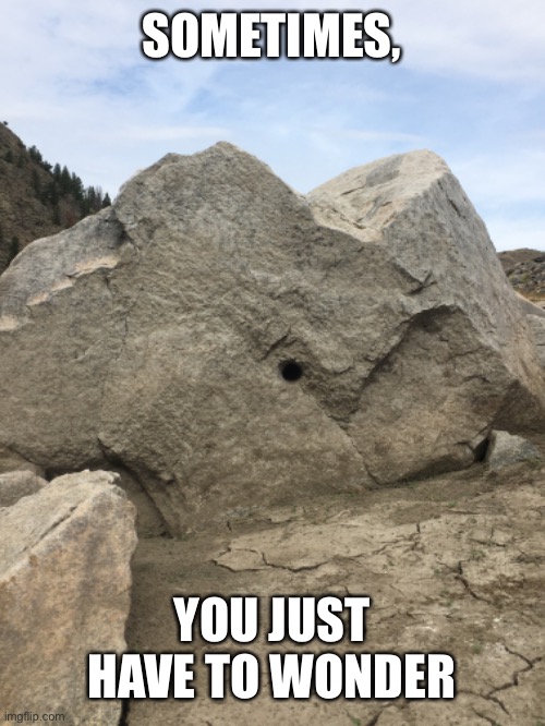 Hole in rock | SOMETIMES, YOU JUST HAVE TO WONDER | image tagged in memes | made w/ Imgflip meme maker