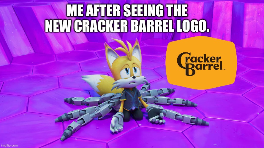 Why?! | ME AFTER SEEING THE NEW CRACKER BARREL LOGO. | image tagged in nine upset,memes,funny,relatable,drama | made w/ Imgflip meme maker