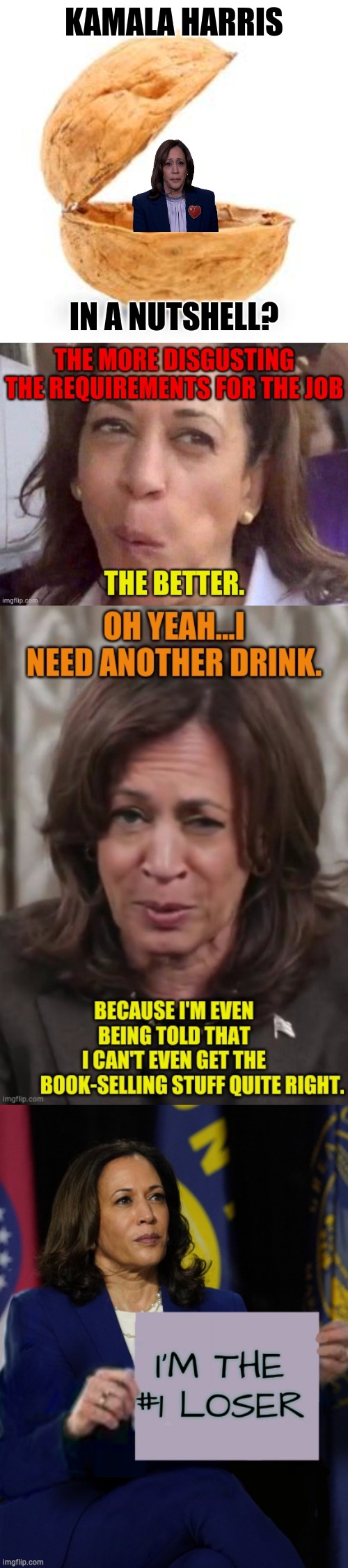 Who Else Thinks This Is | KAMALA HARRIS; IN A NUTSHELL? | image tagged in nutshell,kamala harris,job requirements,need a drink,number one loser,memes | made w/ Imgflip meme maker