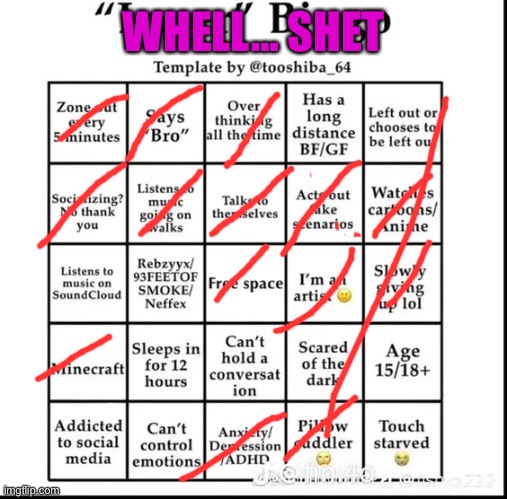 loser bingo | WHELL… SHET | image tagged in loser bingo | made w/ Imgflip meme maker