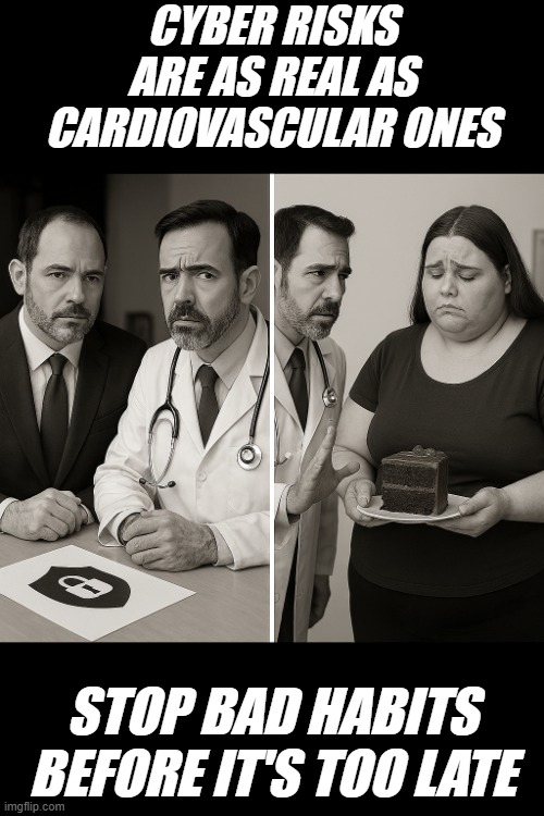 Cyber is as Serious as a Heart Attack! | CYBER RISKS ARE AS REAL AS CARDIOVASCULAR ONES; STOP BAD HABITS BEFORE IT'S TOO LATE | image tagged in cyber security heart attack | made w/ Imgflip meme maker
