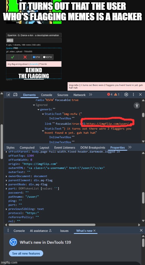 you can't even see their username :\, and how tf are we supposed to ban em? | IT TURNS OUT THAT THE USER WHO'S FLAGGING MEMES IS A HACKER | made w/ Imgflip meme maker