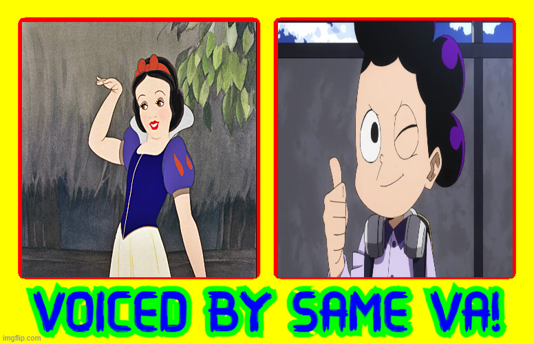 voiced by katherine von till | image tagged in voiced by same va,same voice actor,my hero academia,movies,snow white,anime | made w/ Imgflip meme maker