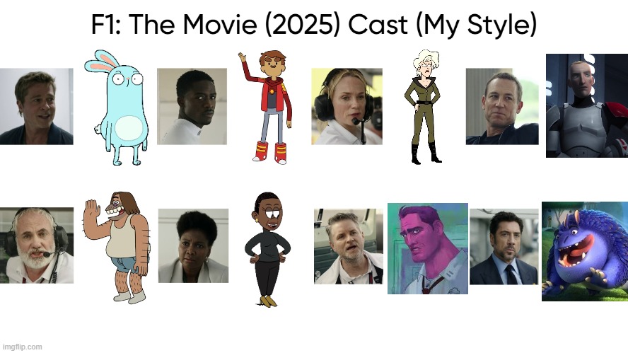 F1: The Movie (2025) Cast (My Style) | image tagged in f1 the movie 2025 cast my style,meme,memes,spoof cast,f1 the movie,characters | made w/ Imgflip meme maker