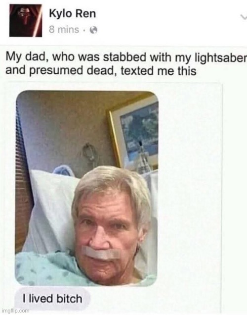 Kylo's Dad | image tagged in alive,live,han solo | made w/ Imgflip meme maker