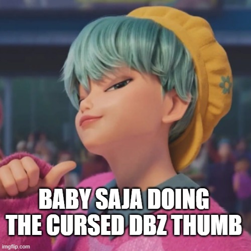 Baby Saja doing the cursed dragon ball z thumb pose like Vegeta | BABY SAJA DOING THE CURSED DBZ THUMB | image tagged in baby,kpop,dbz,trending | made w/ Imgflip meme maker