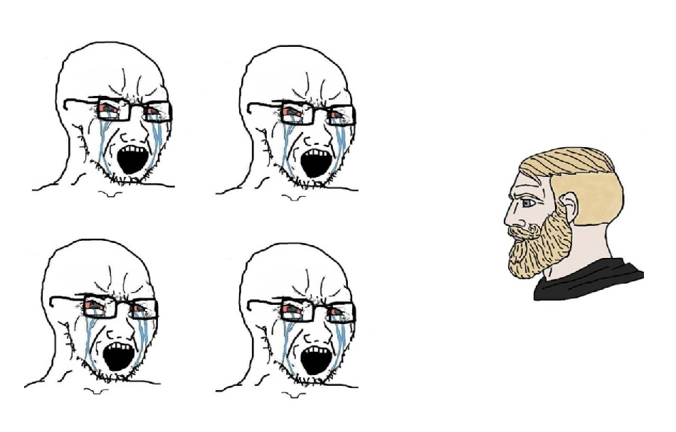 4 wojaks vs chad Blank Meme Template