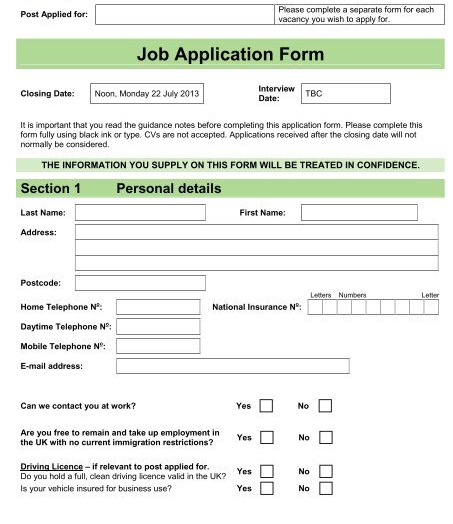 Job application form Blank Meme Template