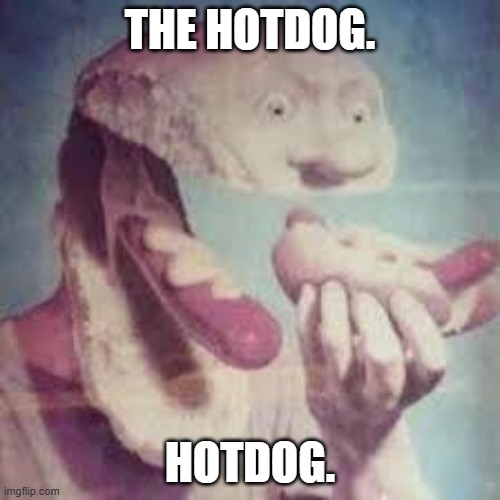 the hotdog. | THE HOTDOG. HOTDOG. | image tagged in cursed image,memes | made w/ Imgflip meme maker