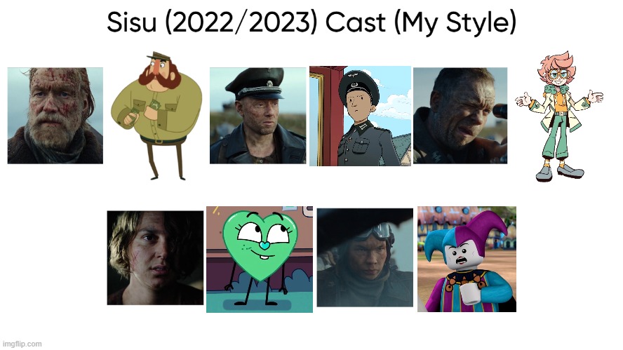 Sisu (2022/2023) Cast (My Style) | image tagged in sisu 2022/2023 cast my style,meme,memes,spoof cast,sisu,characters | made w/ Imgflip meme maker