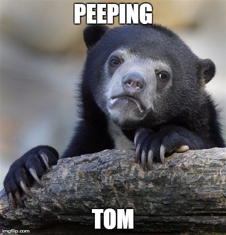 Confession Bear | PEEPING TOM | image tagged in memes,confession bear | made w/ Imgflip meme maker