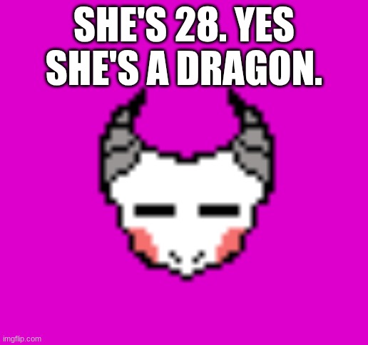 for the person who asked....she's 28, and yes she's a dragon | SHE'S 28. YES SHE'S A DRAGON. | made w/ Imgflip meme maker