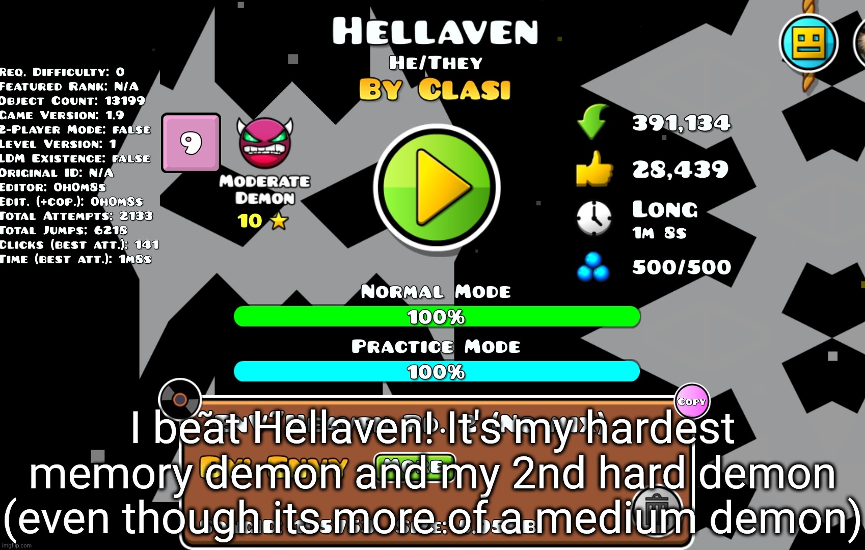 the part at 26 is absolute hell | I beat Hellaven! It's my hardest memory demon and my 2nd hard demon (even though its more of a medium demon) | made w/ Imgflip meme maker