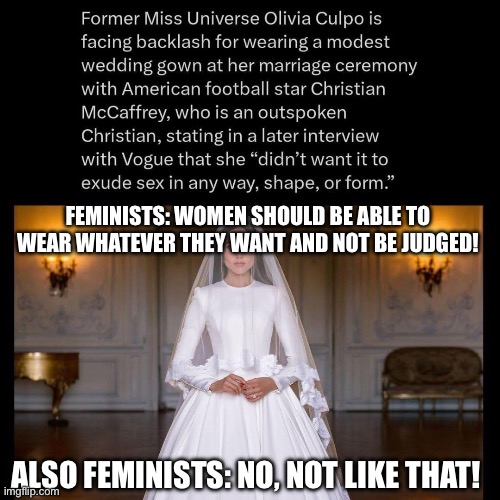 FEMINISTS: WOMEN SHOULD BE ABLE TO WEAR WHATEVER THEY WANT AND NOT BE JUDGED! ALSO FEMINISTS: NO, NOT LIKE THAT! | made w/ Imgflip meme maker