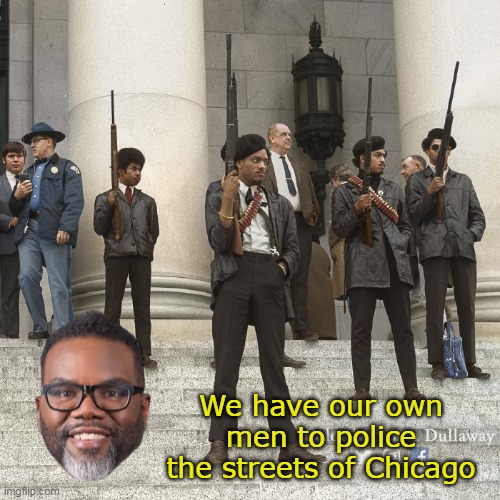 (and the polling places too BTW) | We have our own men to police the streets of Chicago | image tagged in brandon chicagp black panthers meme | made w/ Imgflip meme maker